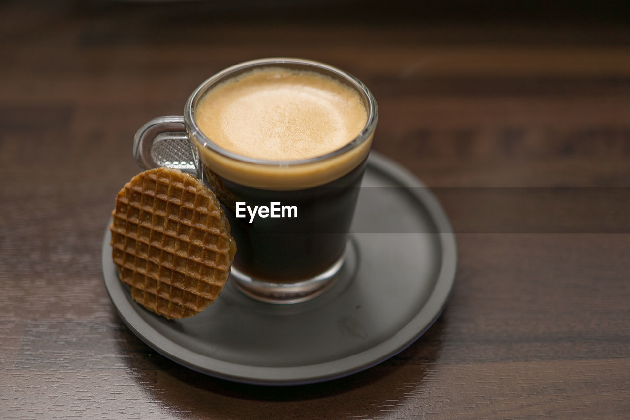 High angle view of coffee on table