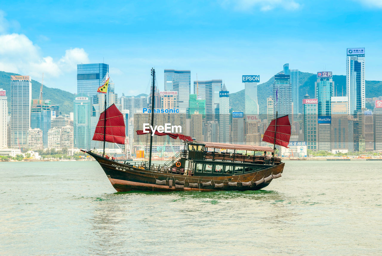 BOAT IN SEA AGAINST SKY