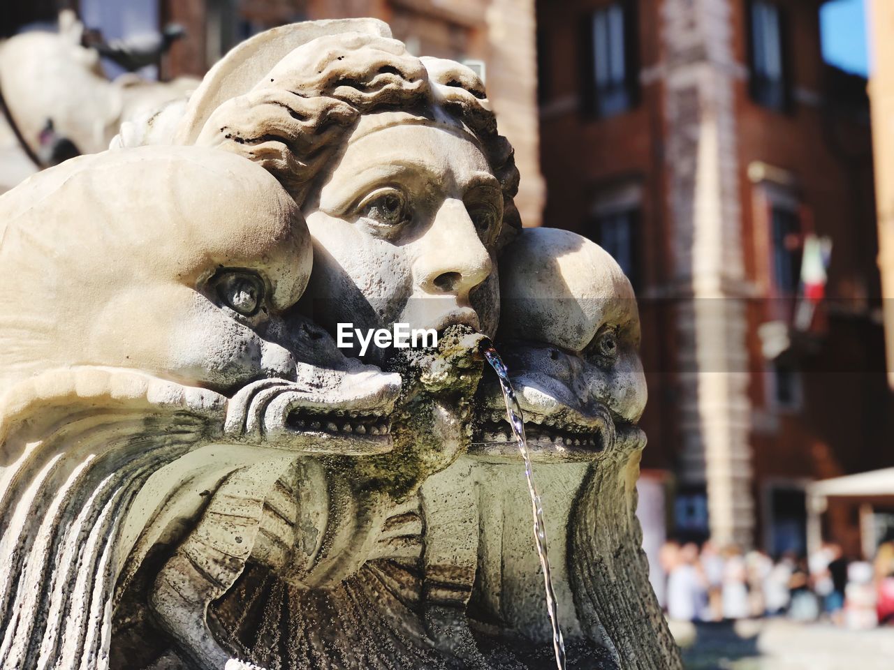 Close-up of water flowing from statue