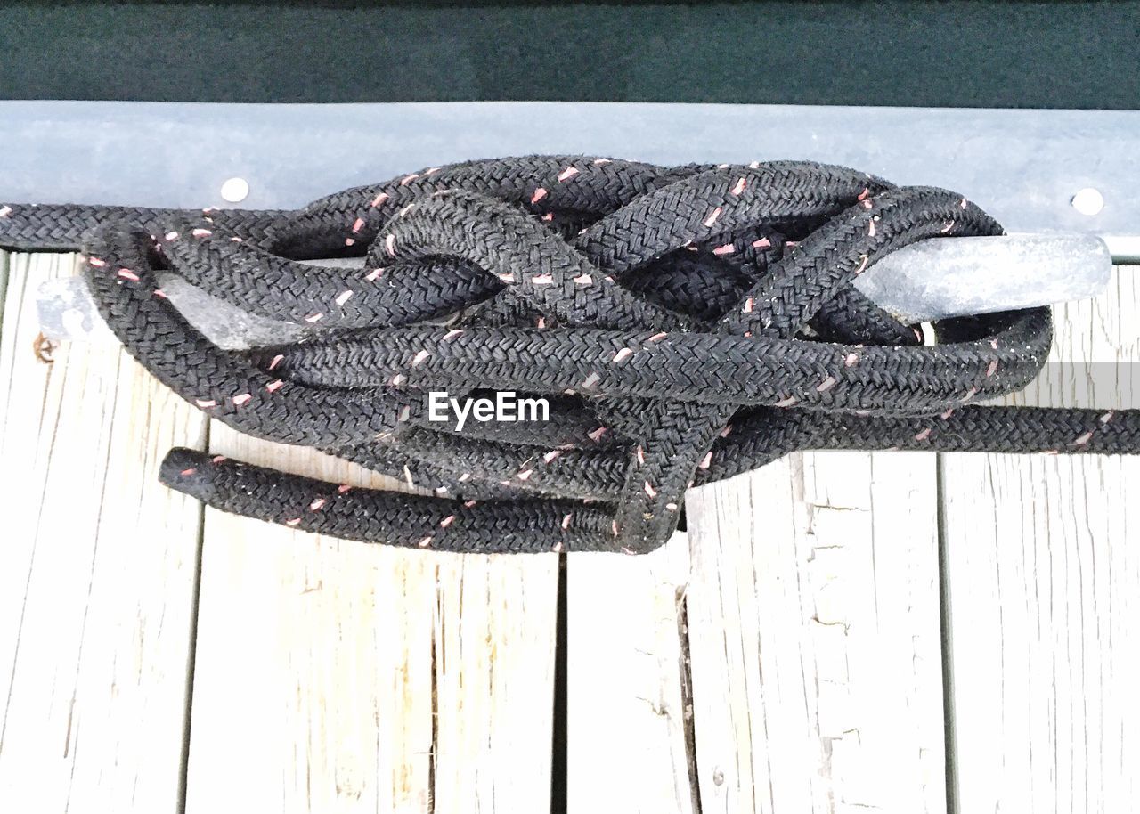 High angle view of rope on table
