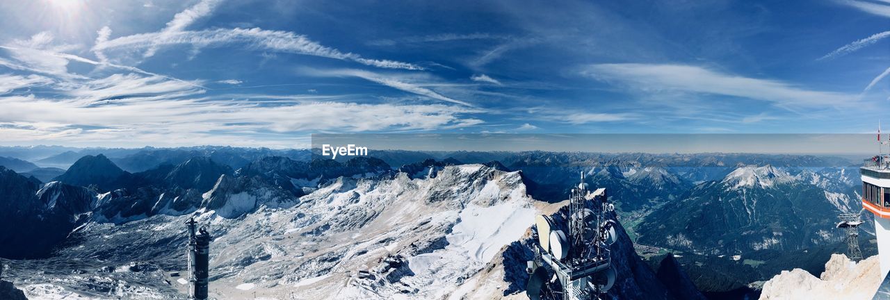 Panoramic view of snowcapped mountains against sky