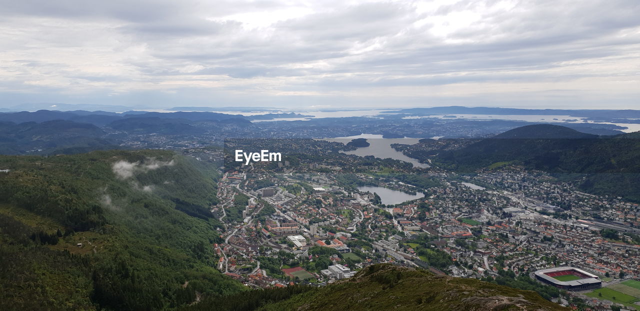 High angle view of townscape against sky