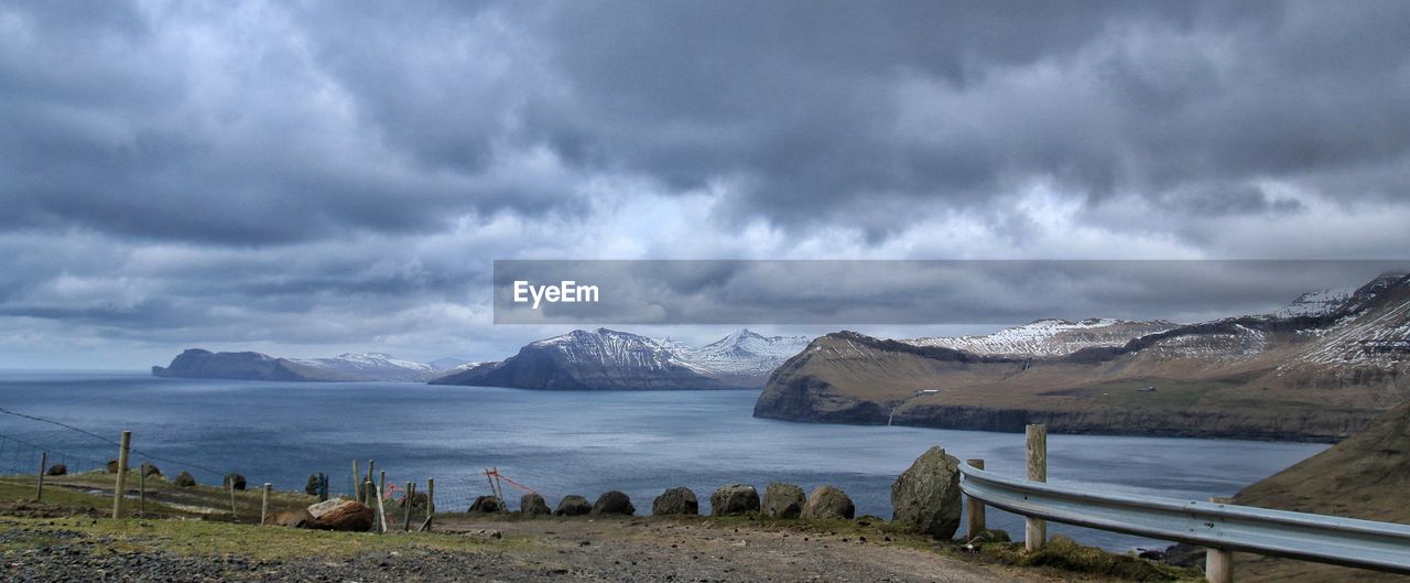 Scenic view of mountains against cloudy sky