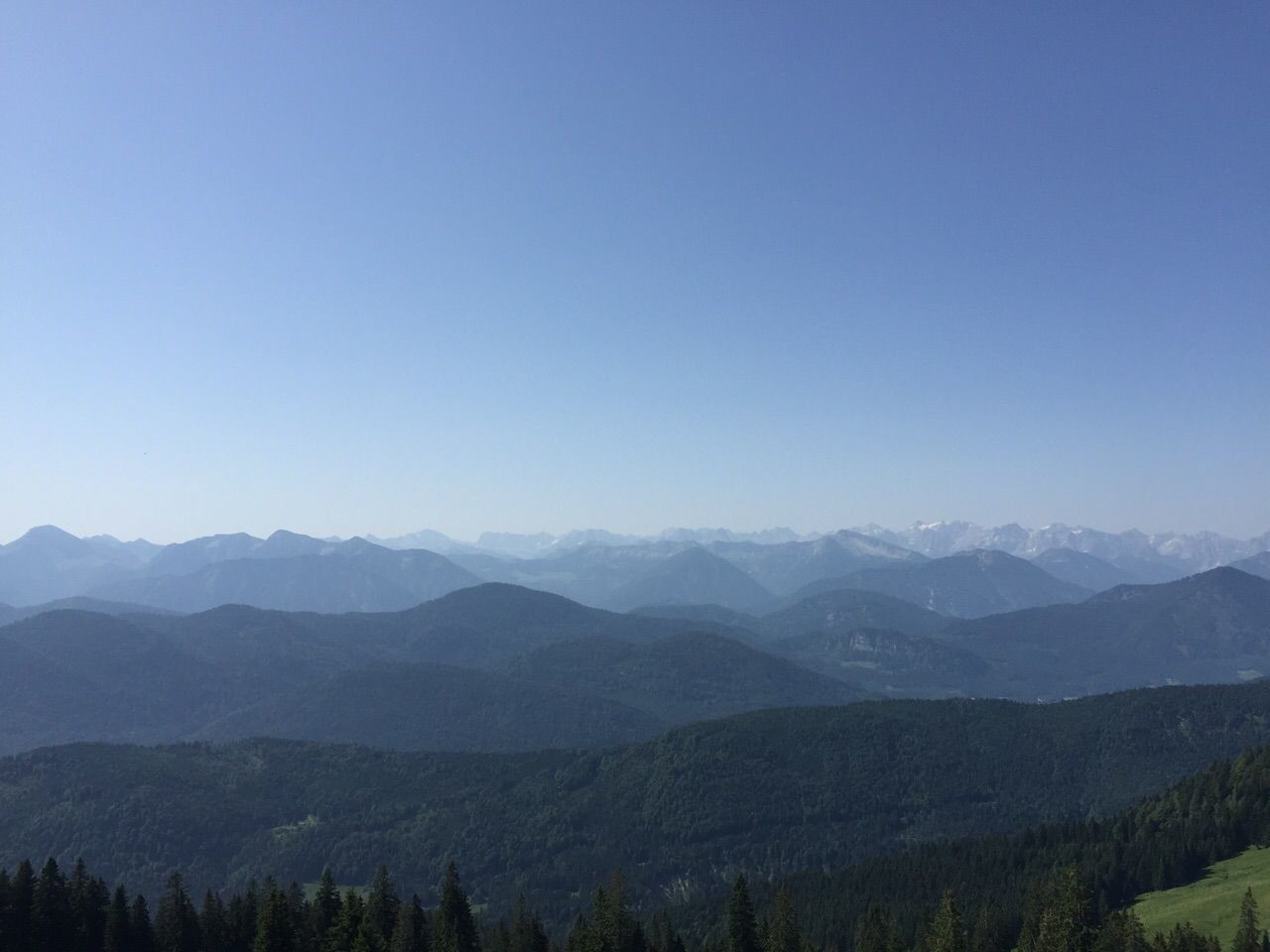 View of tree mountains against clear sky at lenggries