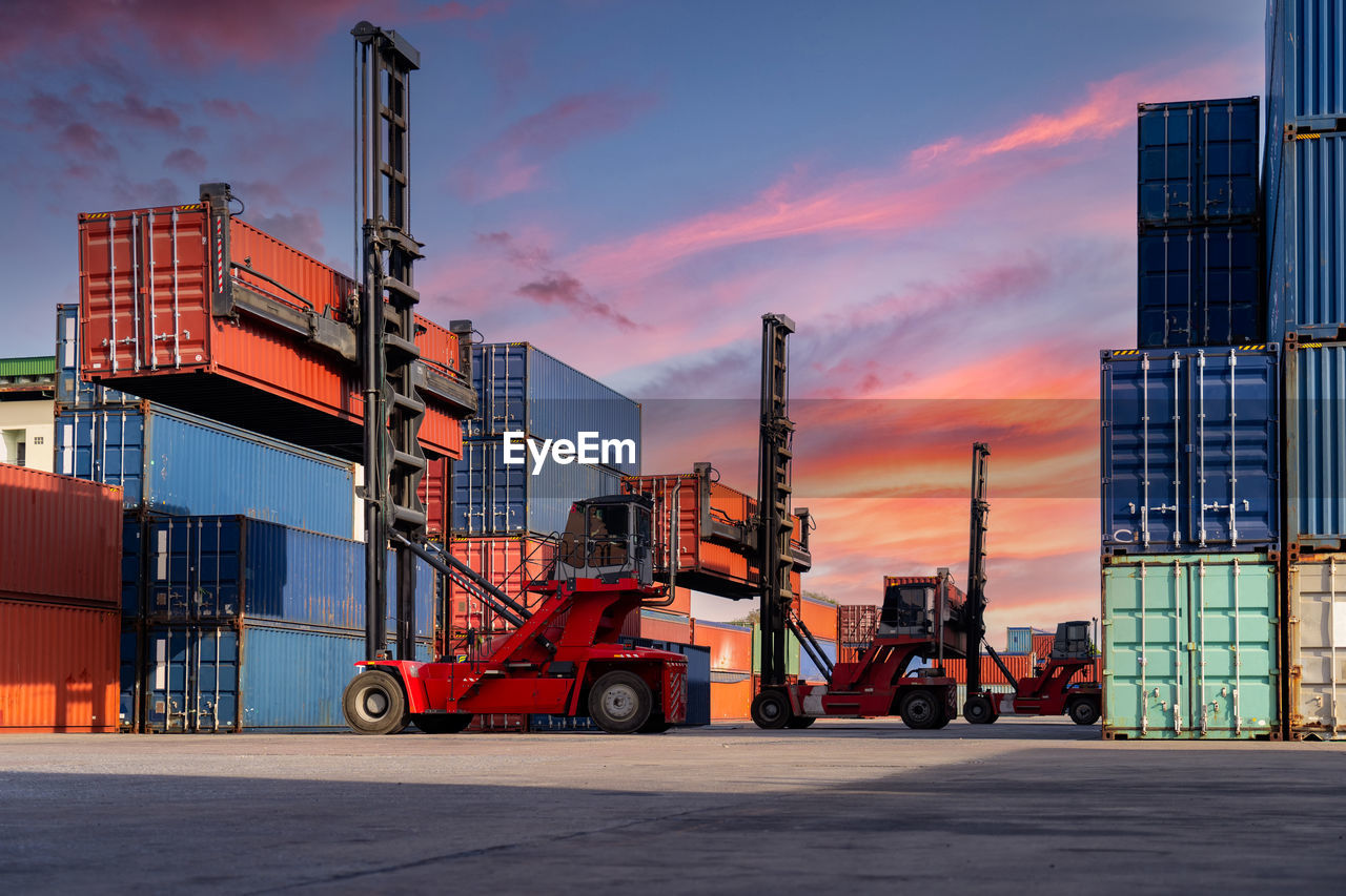 Containers inside the warehouse. container in export and import business and logistics.