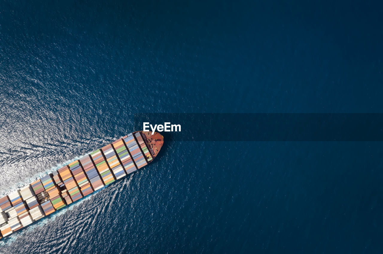 high angle view of boat in sea