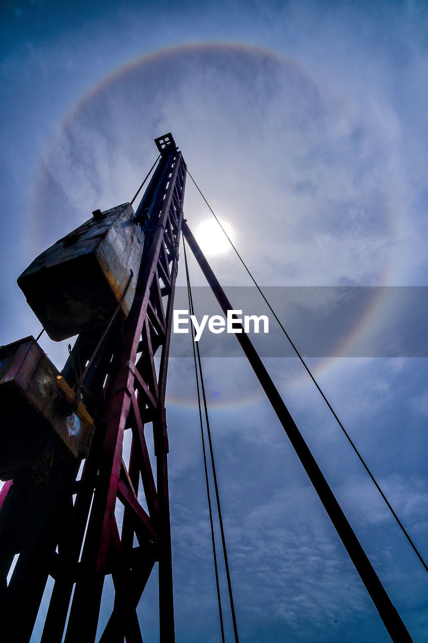 LOW ANGLE VIEW OF CRANE AGAINST BRIDGE