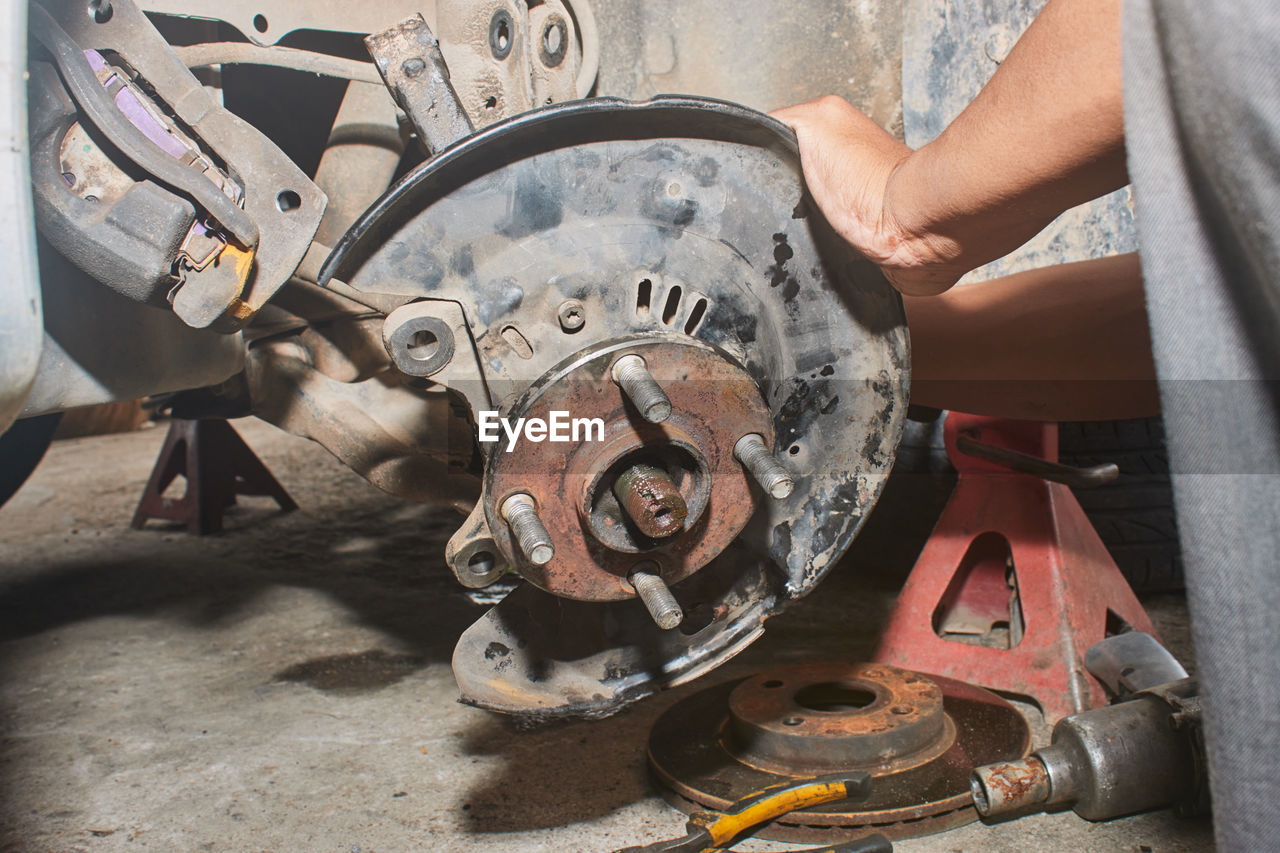 High angle view of man working at construction site