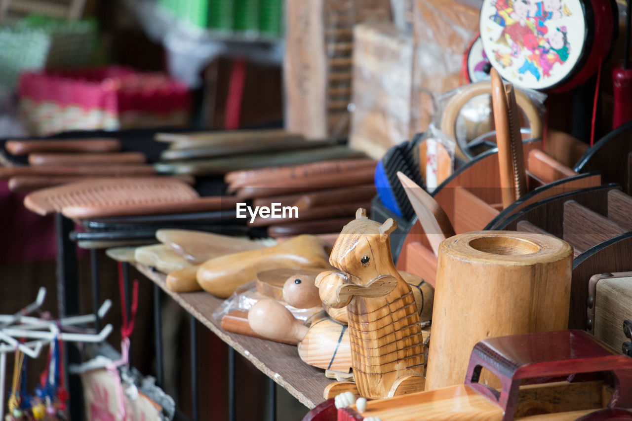 Close-up of handmade objects