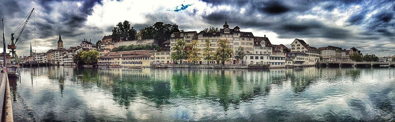 Panoramic view of town by river