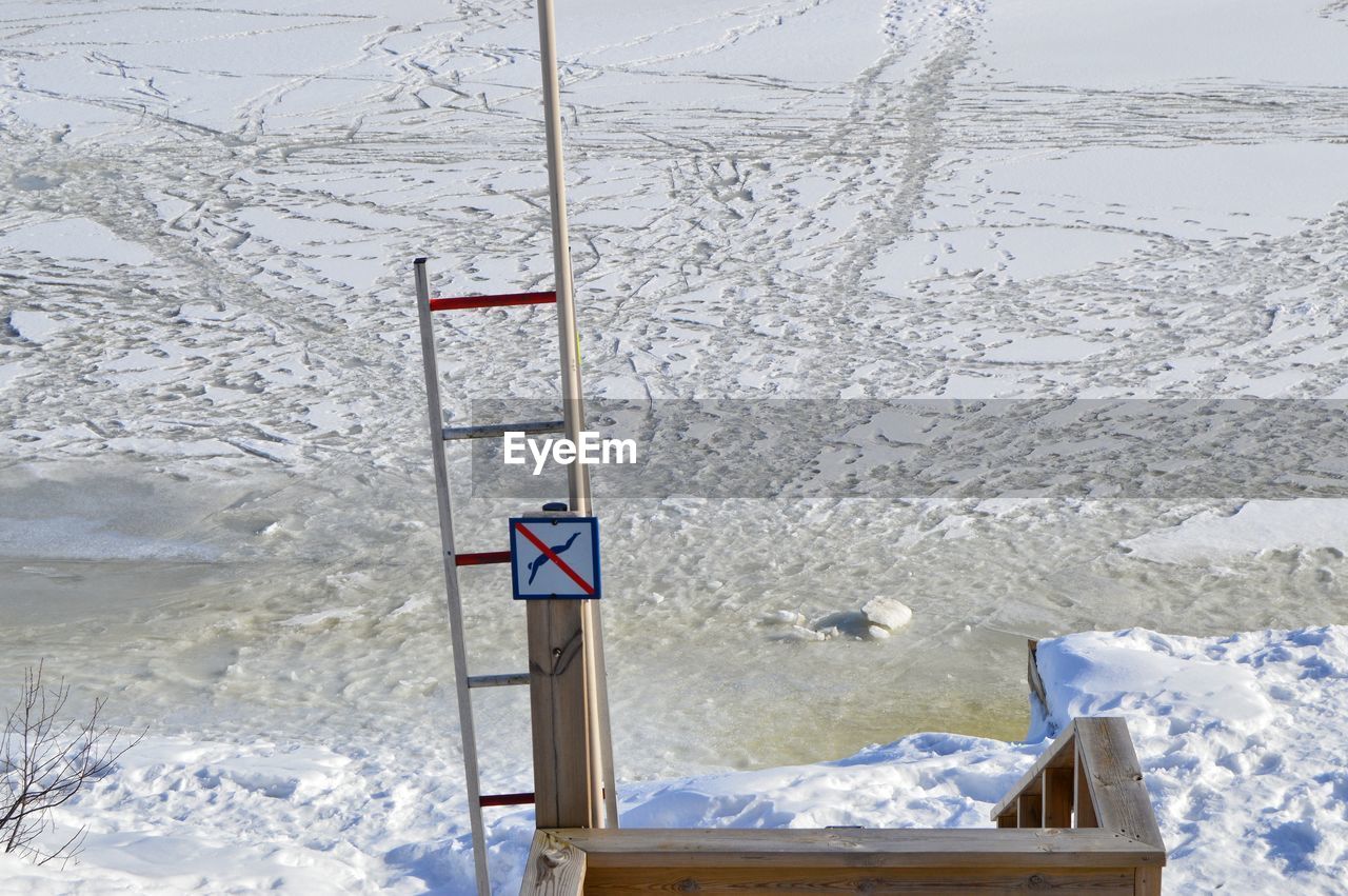 Close-up of frozen water against sky