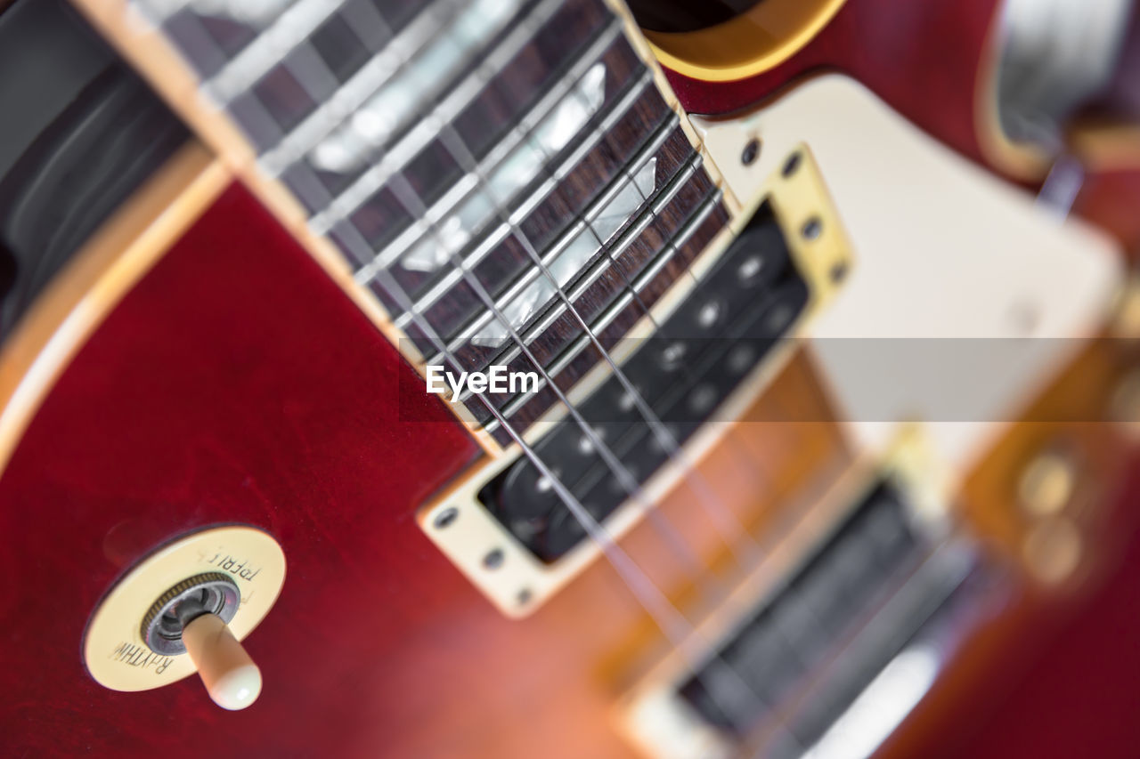 High angle view of guitar