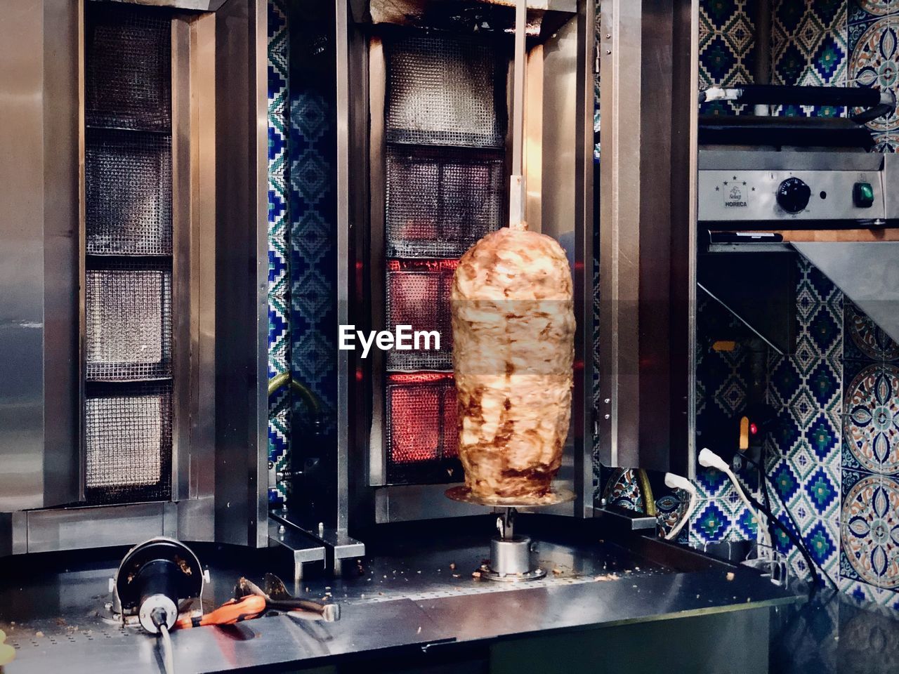 View of  donor kebab machine at restaurant