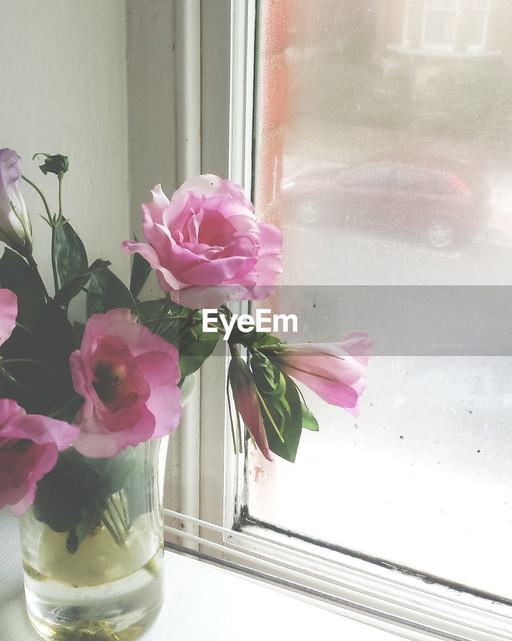 Close-up of vase on window sill