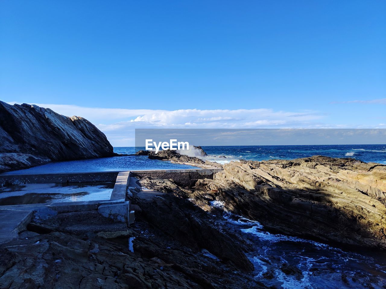 Scenic view of blue pools against blue sky