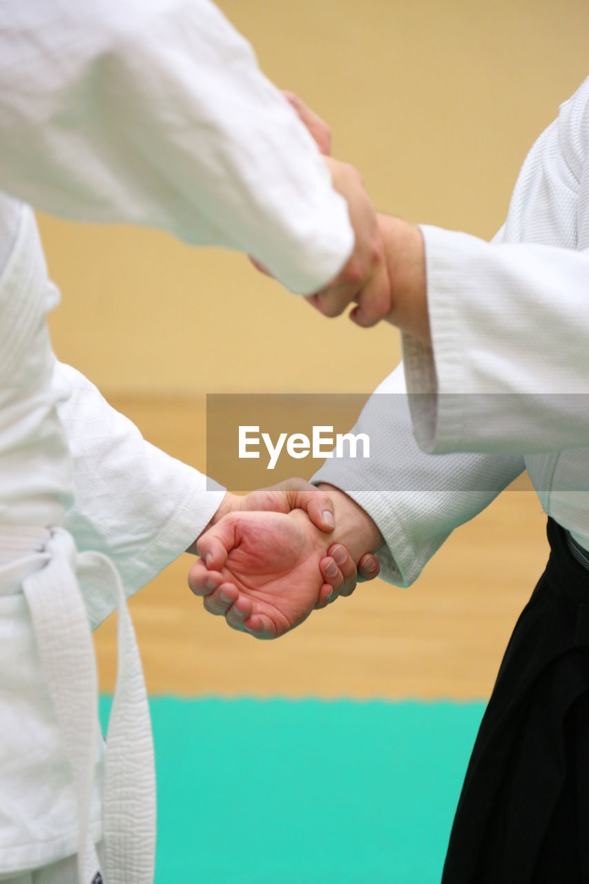 Man with trainer practicing aikido