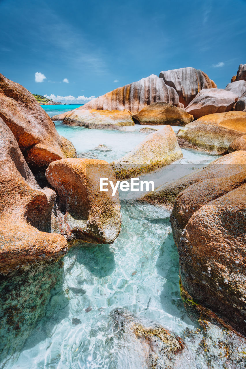 Rocks in sea against sky