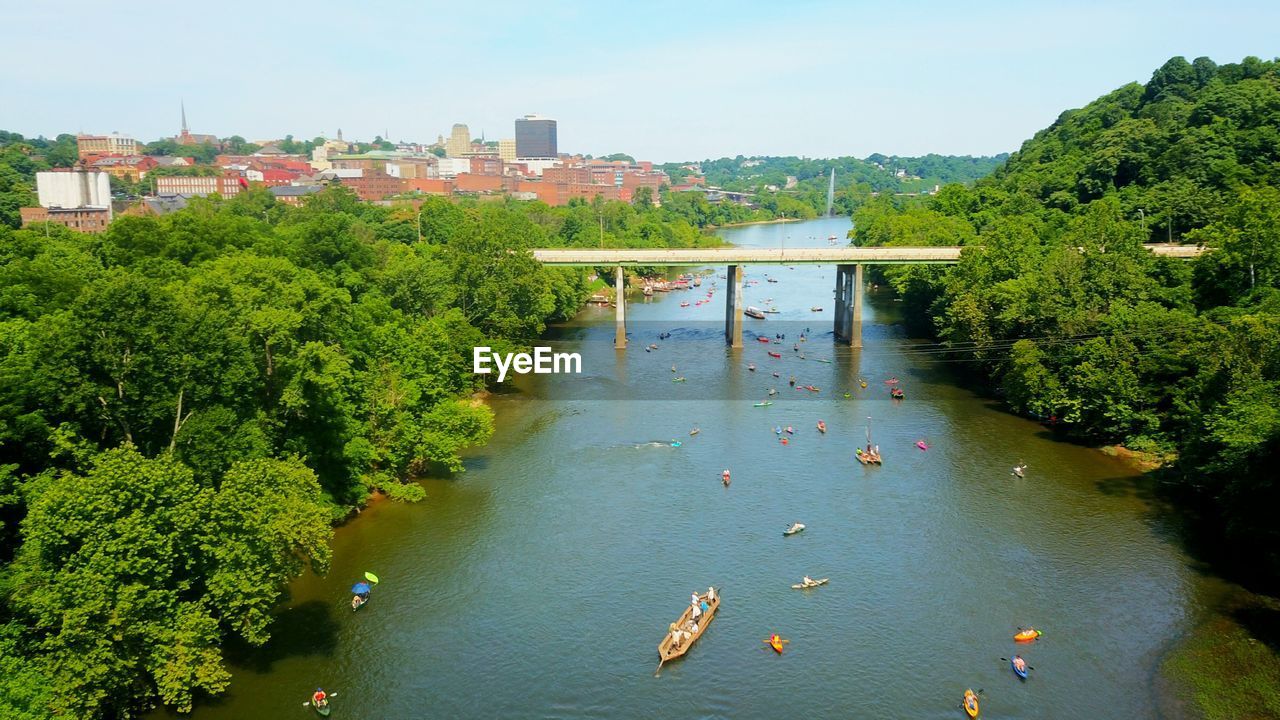 High angle view of bridge over river against sky