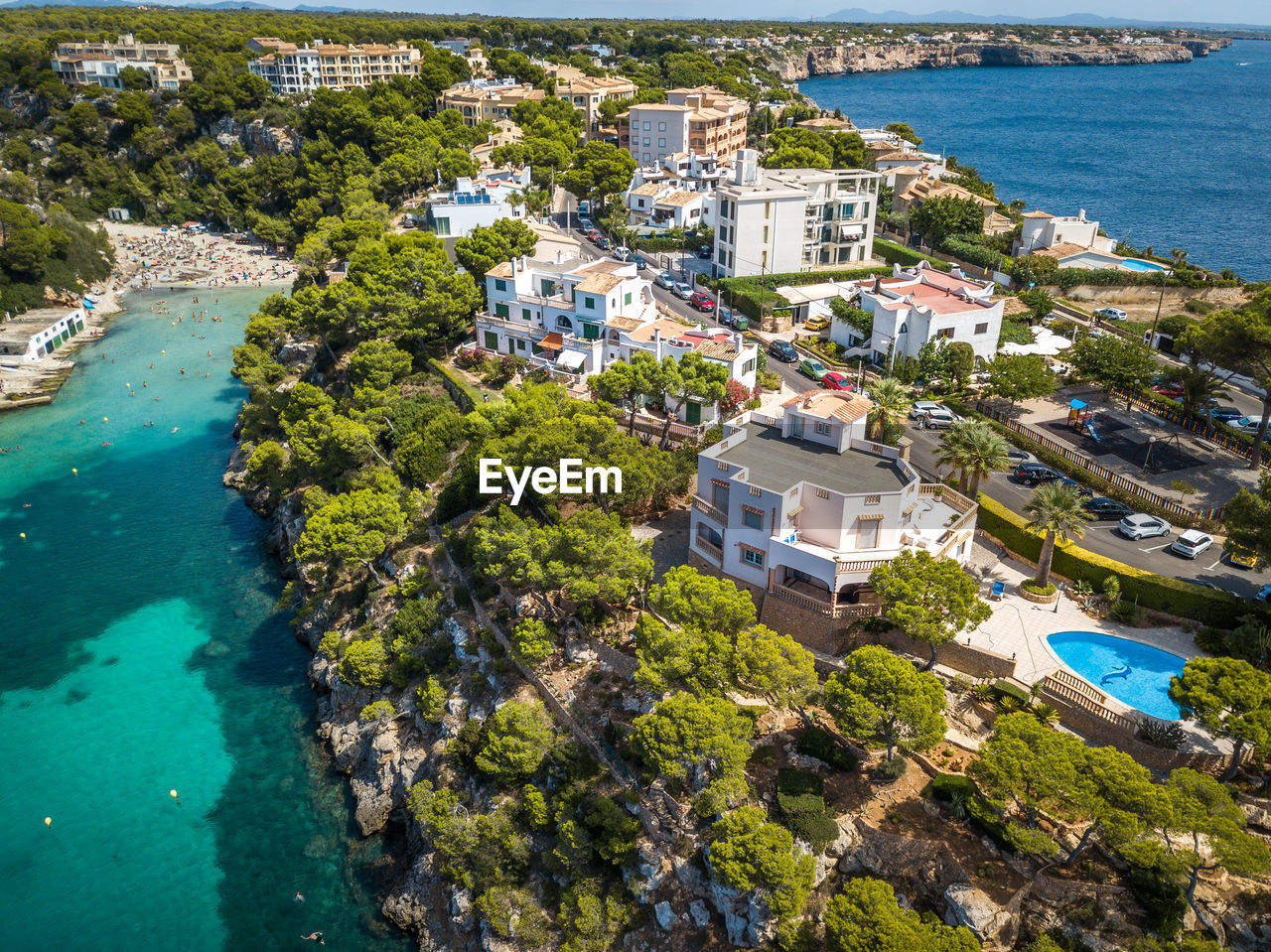 High angle view of town on beach