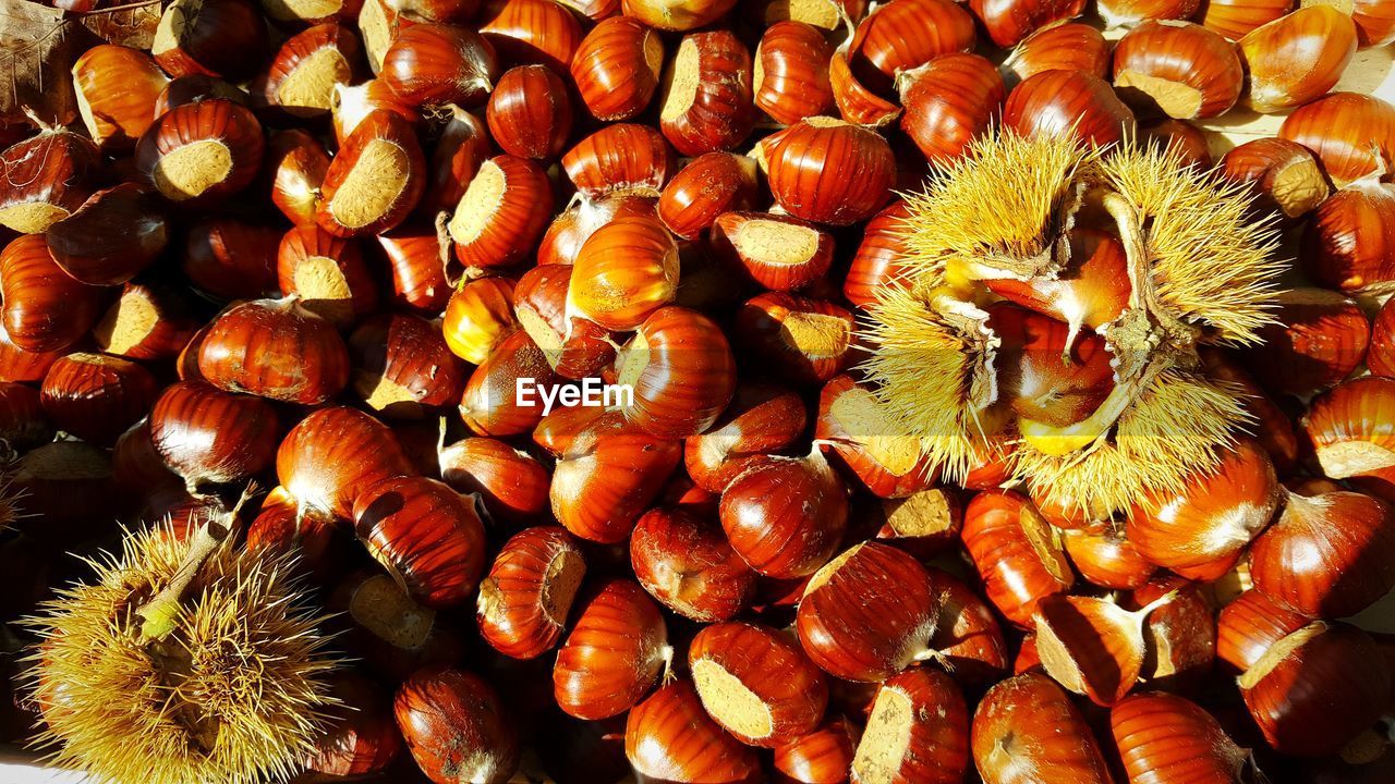 Close-up of chestnuts for sale at market