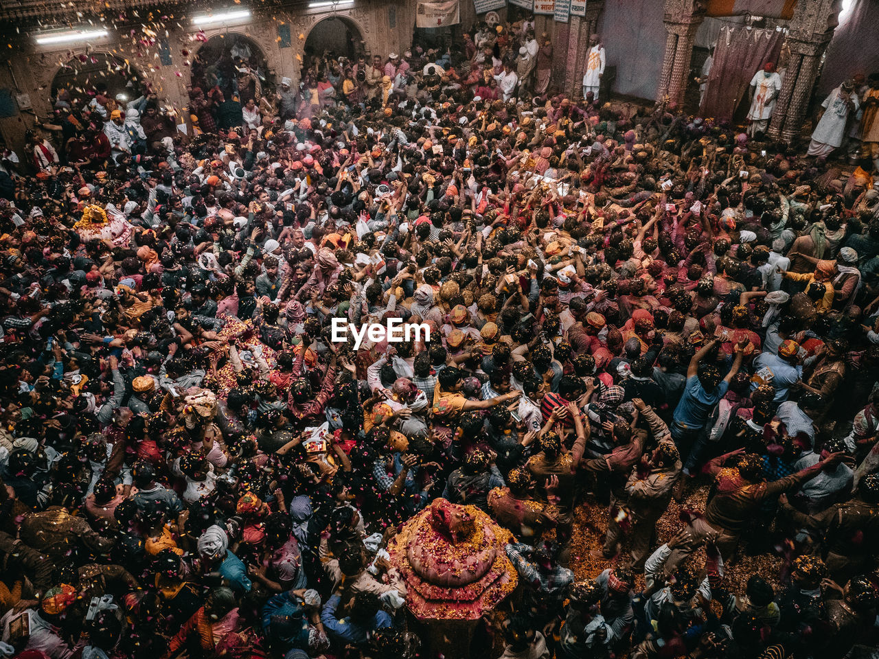High angle view of people in celebrating festival at temple