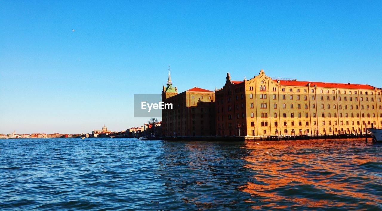 Beautiful view in venice. italy. grand canal with boats, sea. blue sky