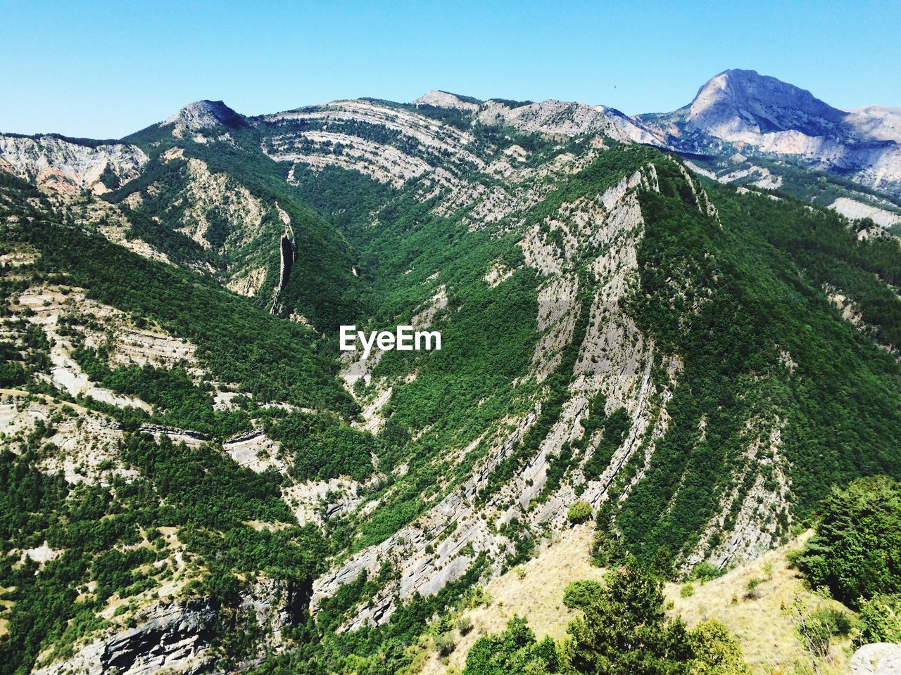 Scenic view of mountains against clear sky