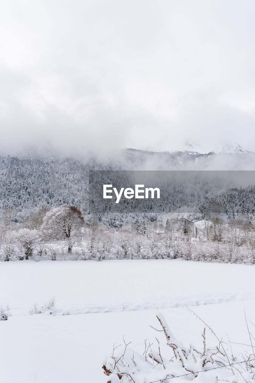 SNOW ON FIELD AGAINST SKY