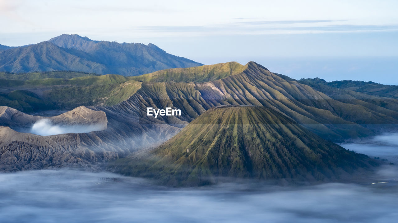 Scenic view of mt bromo crater and mt batok on sunrise