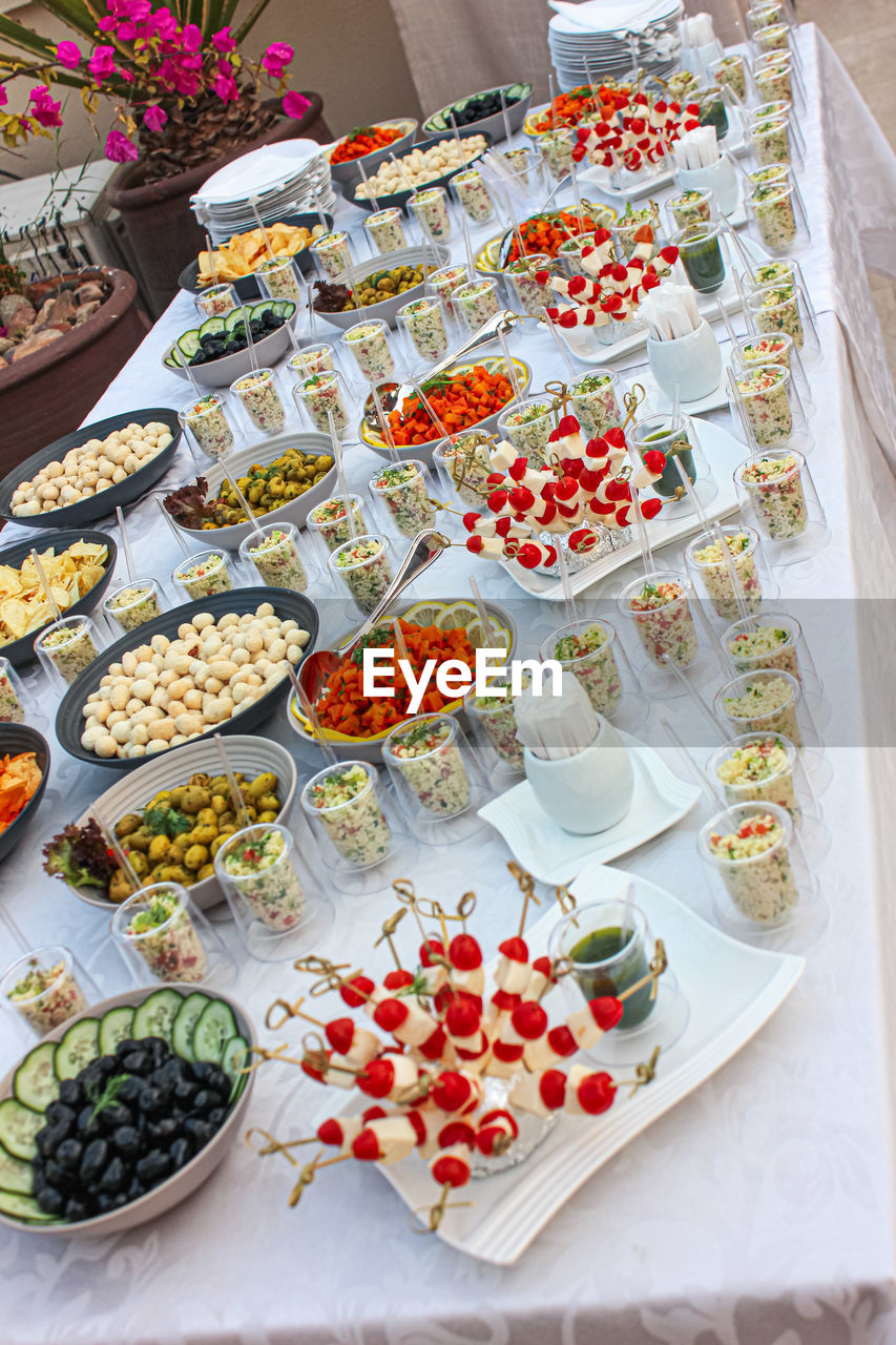 High angle view of food on table