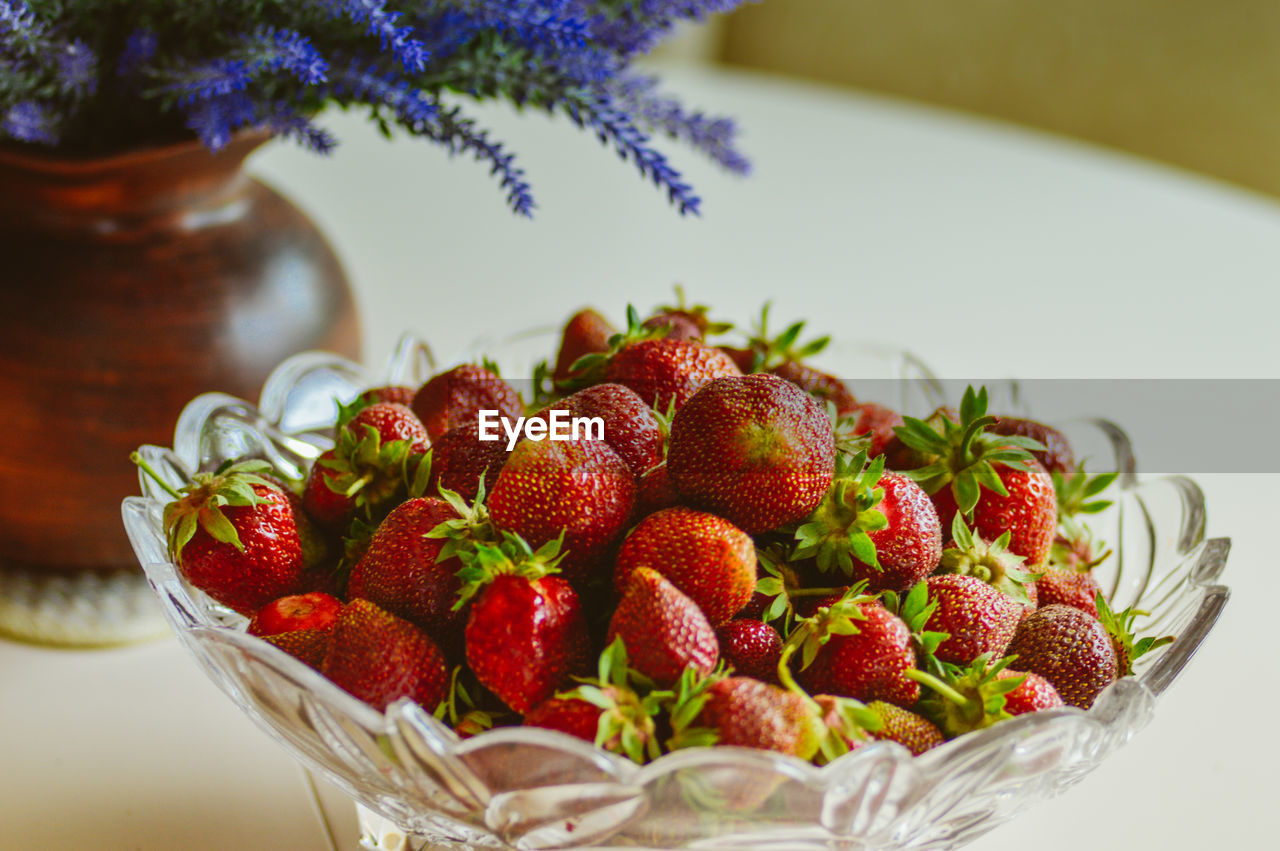 Close-up of strawberries in bowl