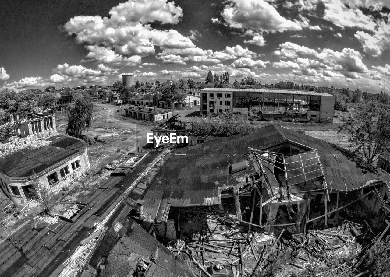 Elevated view of ruined town