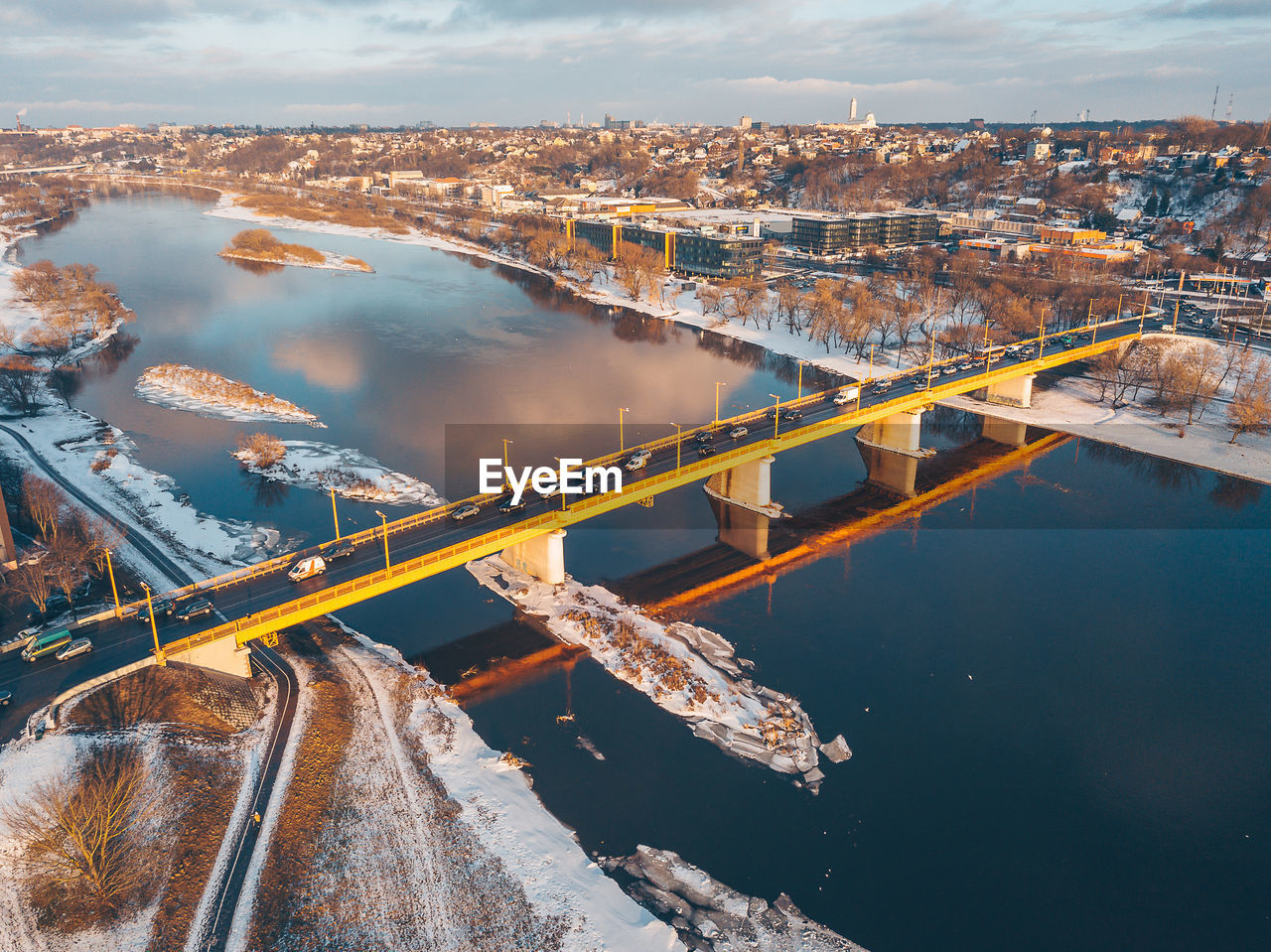 Aerial view of city during winter