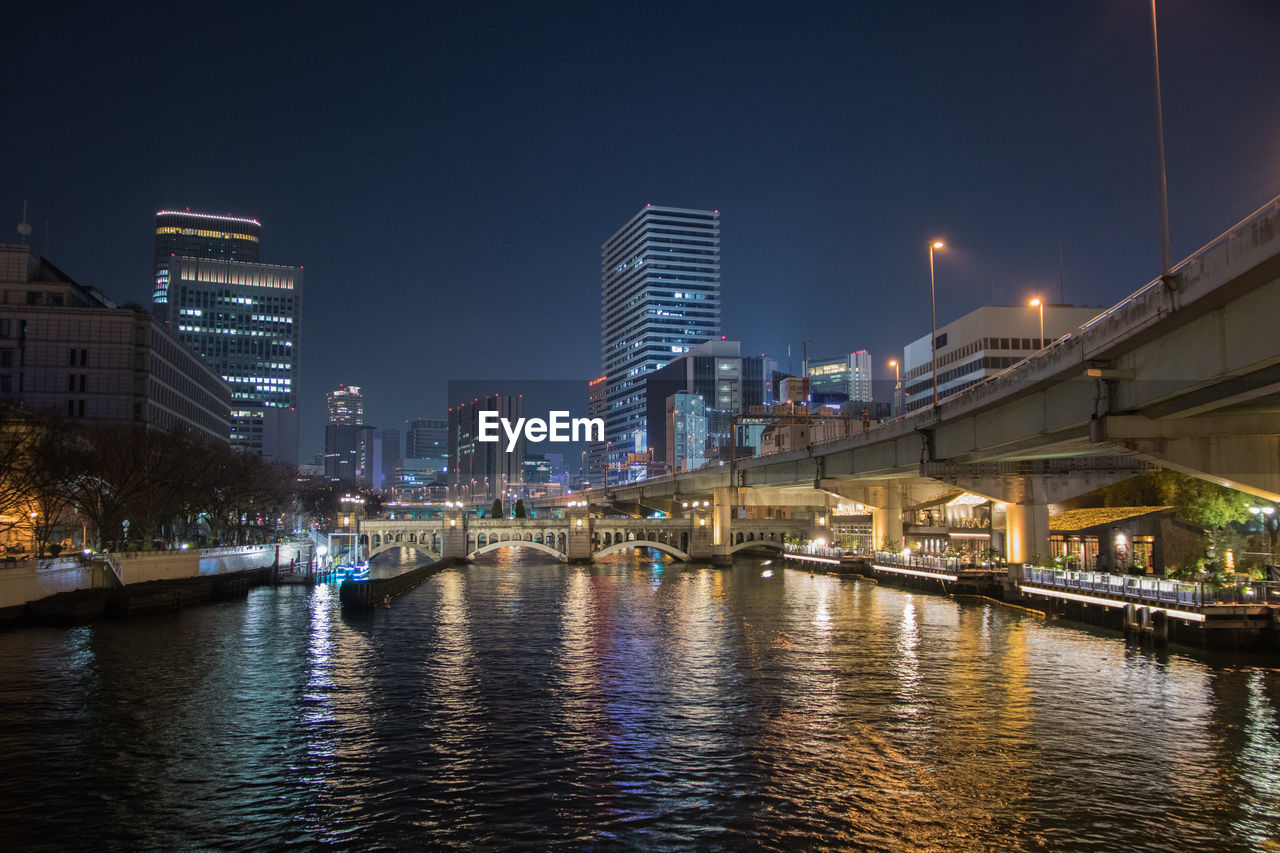 City lit up at night