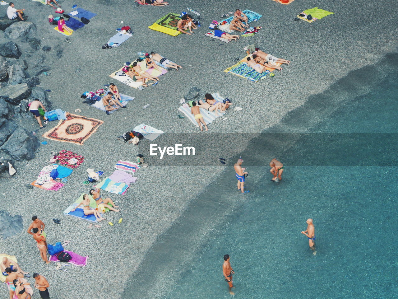 High angle view of people at beach