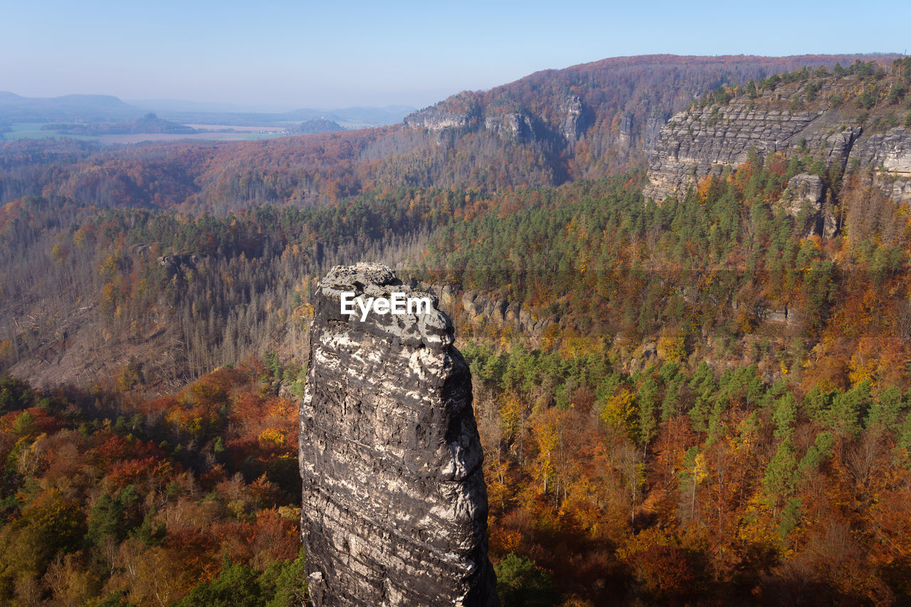 Sandstone rock formation in bohemian switzerland national park, czech republic in autumn