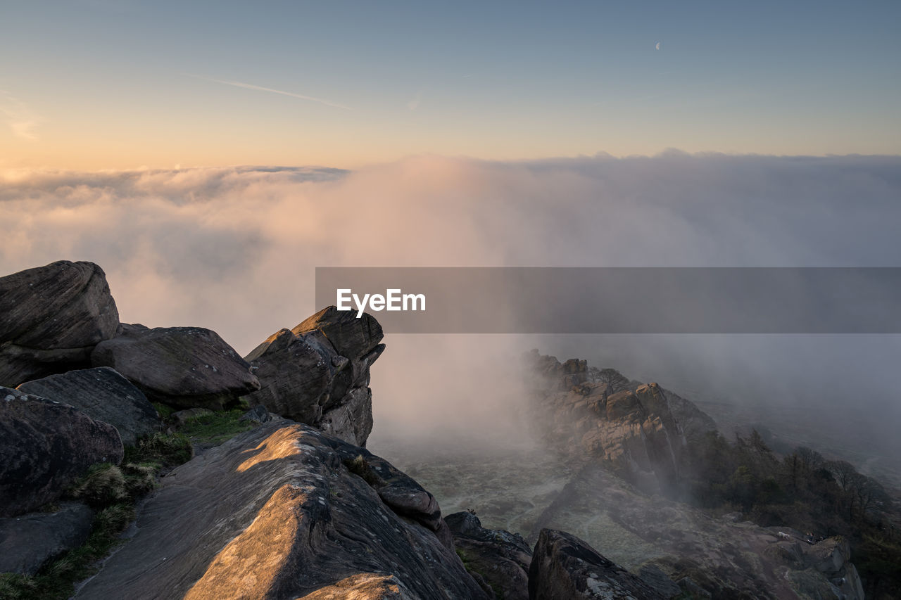 Temperature inversion at the roaches n the staffordshire, peak district national park, uk.