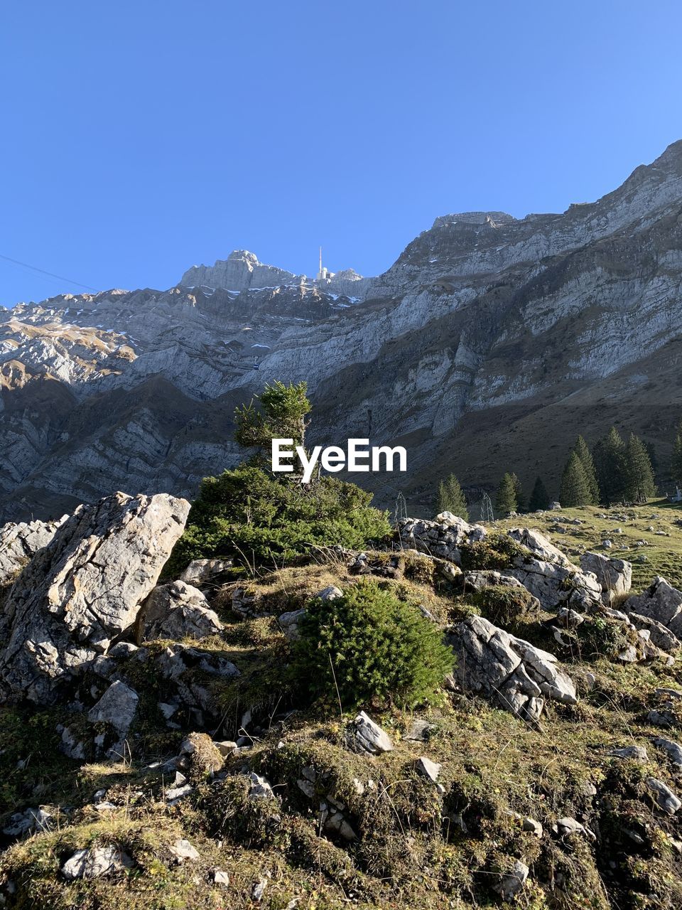 Scenic view of mountains against clear sky