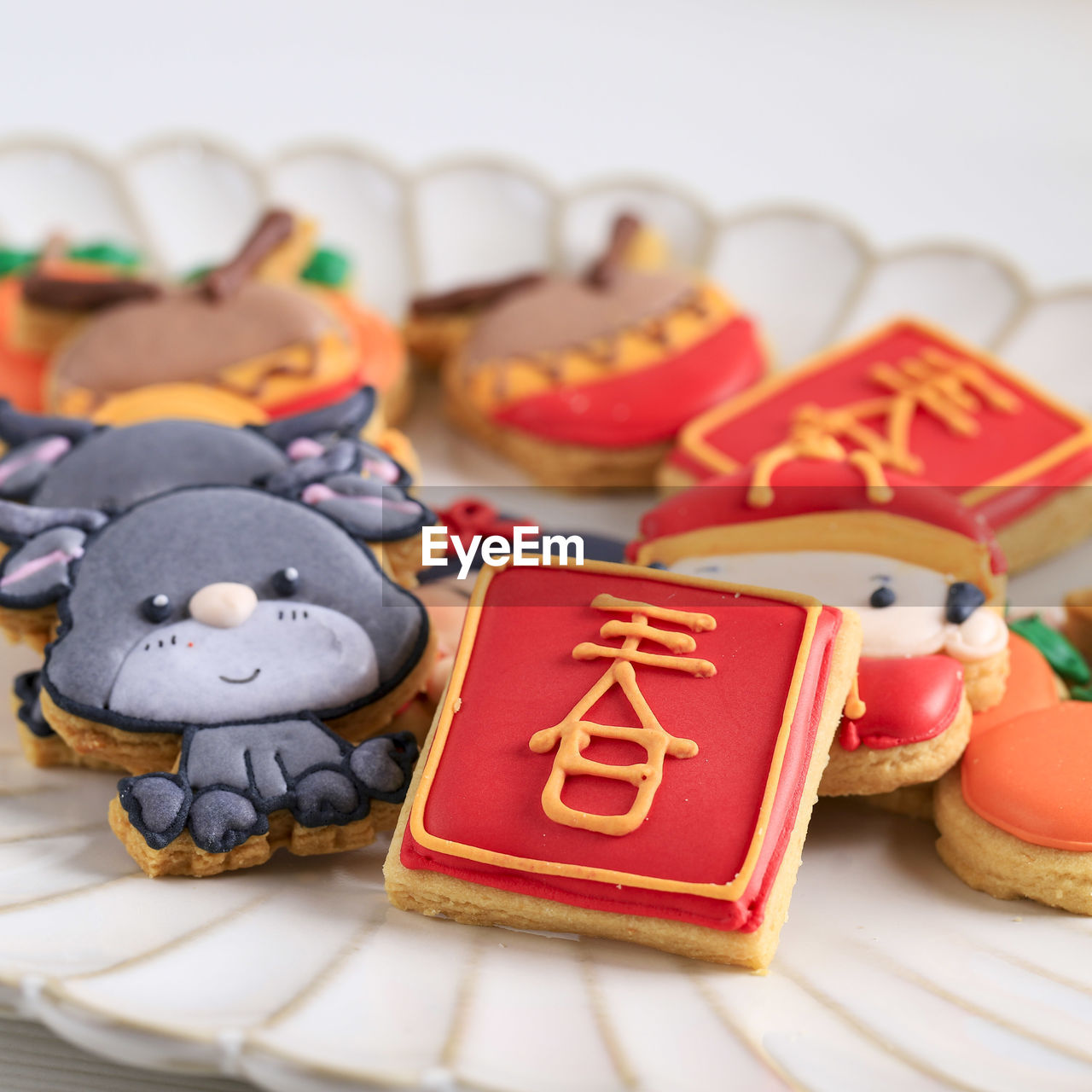 Chinese new year imlek icing sugar cookies character. the chinese character is chun means spring.