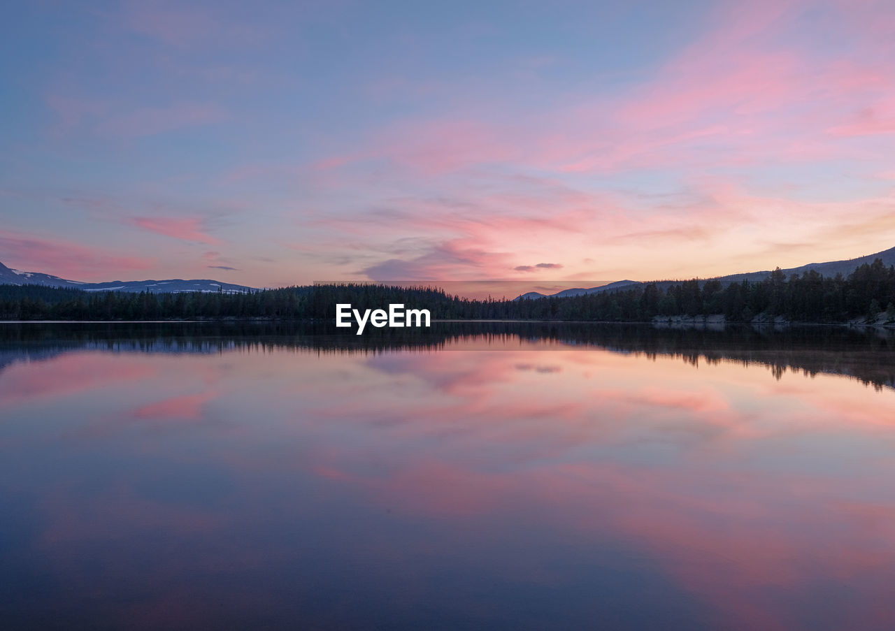 Scenic view of lake against sky during sunset