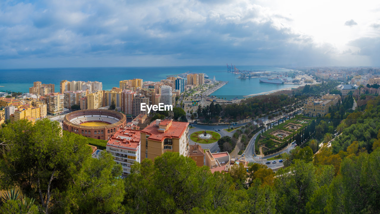 Aerial and panoramic view in the city of málaga in spain.