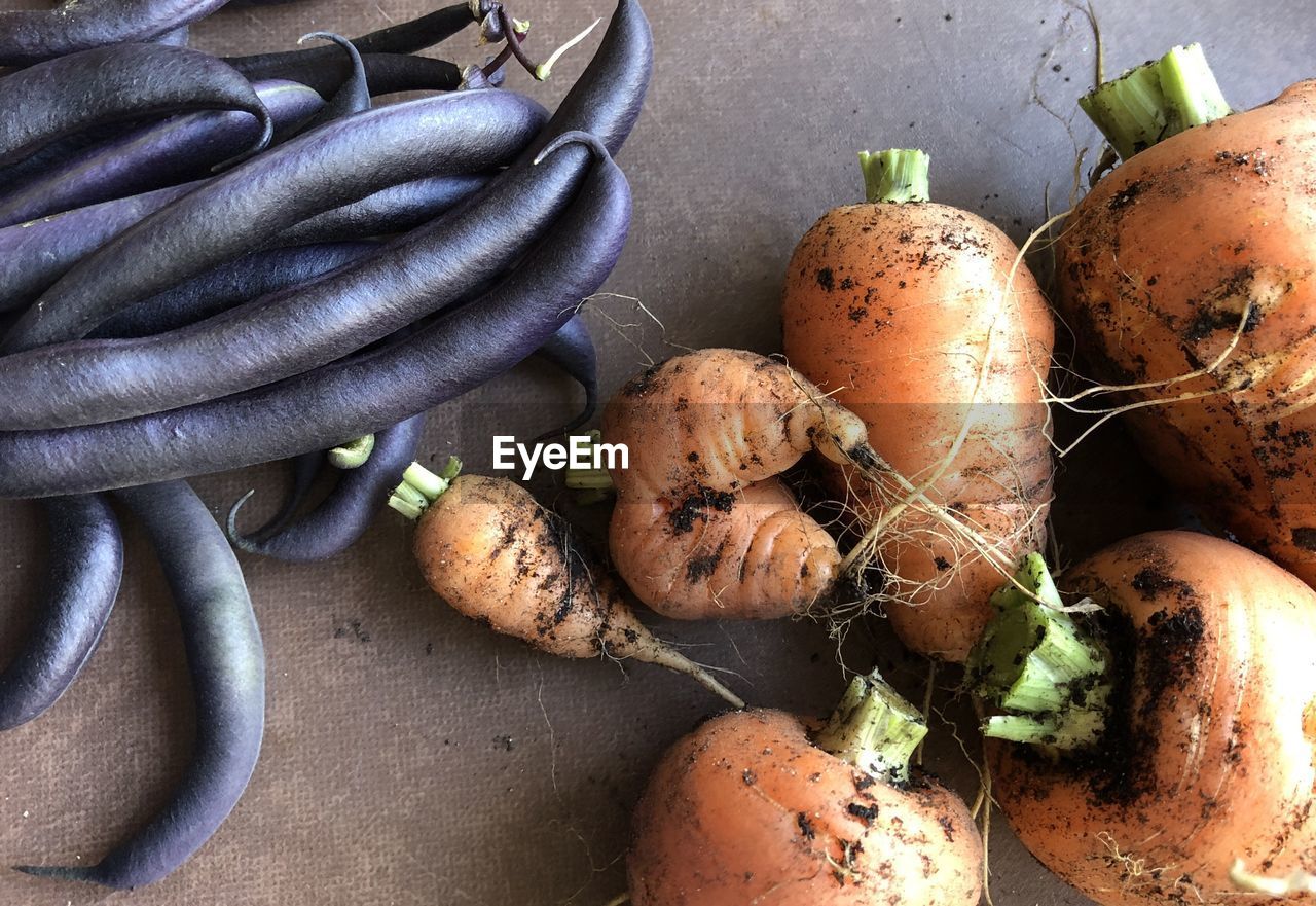 High angle view of vegetables on table
