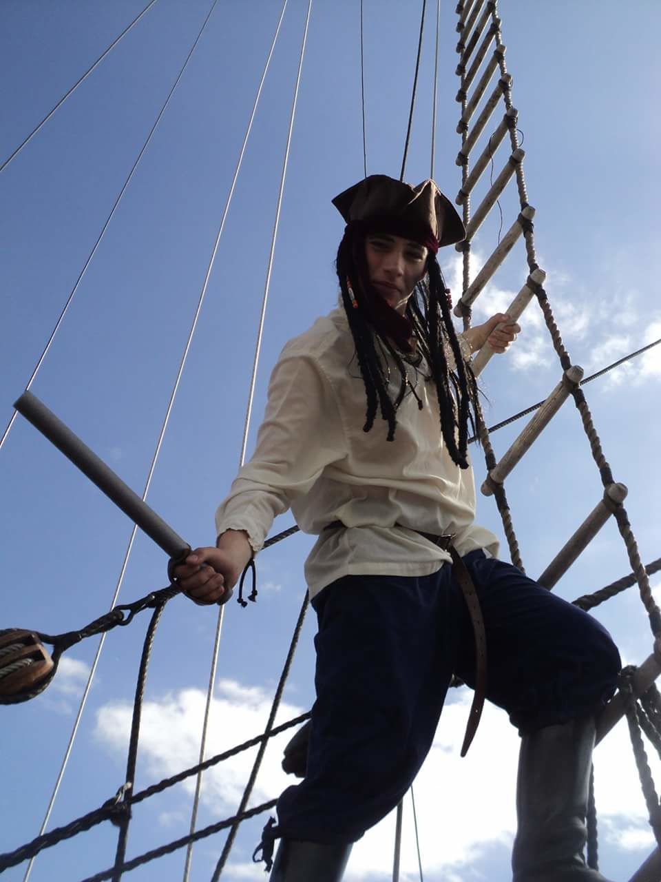 Low angle view of person wearing pirate costume