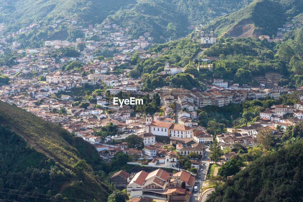 High angle view of buildings in city