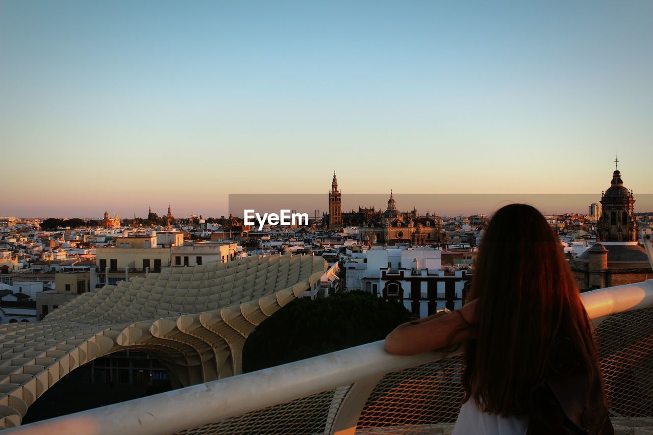 High angle view of city with sky in background