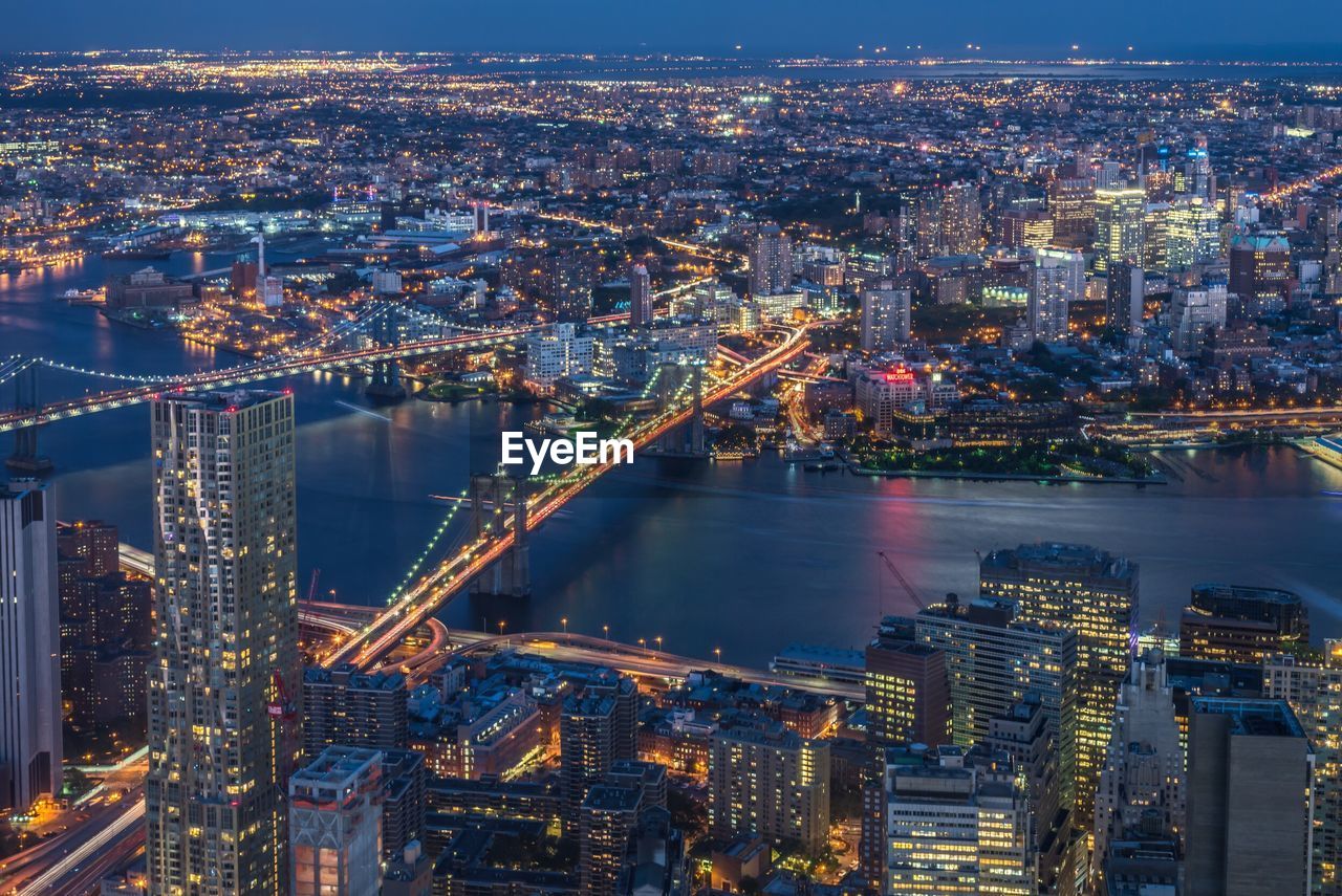 Aerial view of city at night