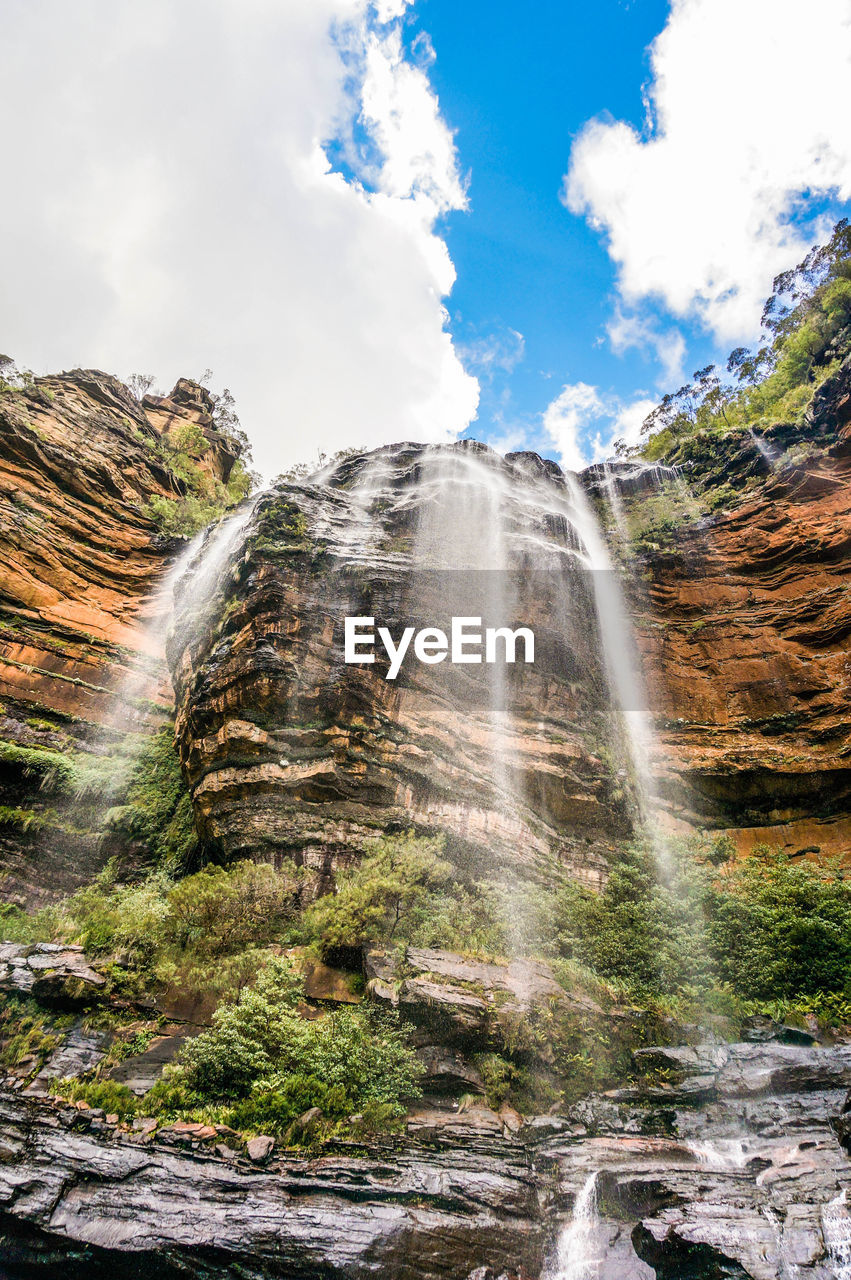 Low angle view of katoomba falls against sky
