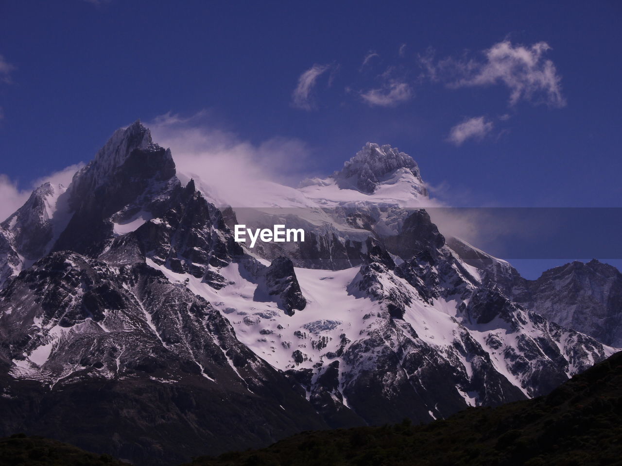 Scenic view of snowcapped mountains against sky. torres del paine mountains, chile