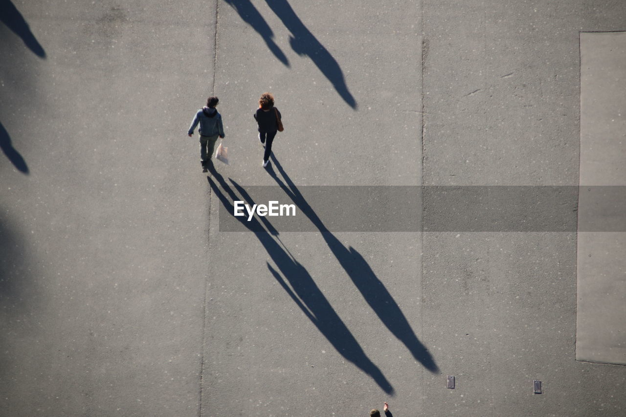 High angle view of people walking 