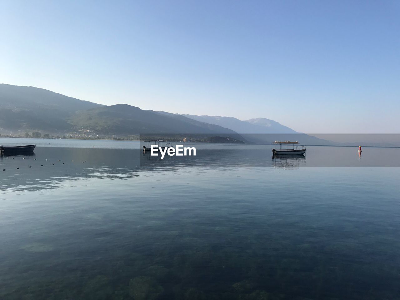 Scenic view of lake against clear sky